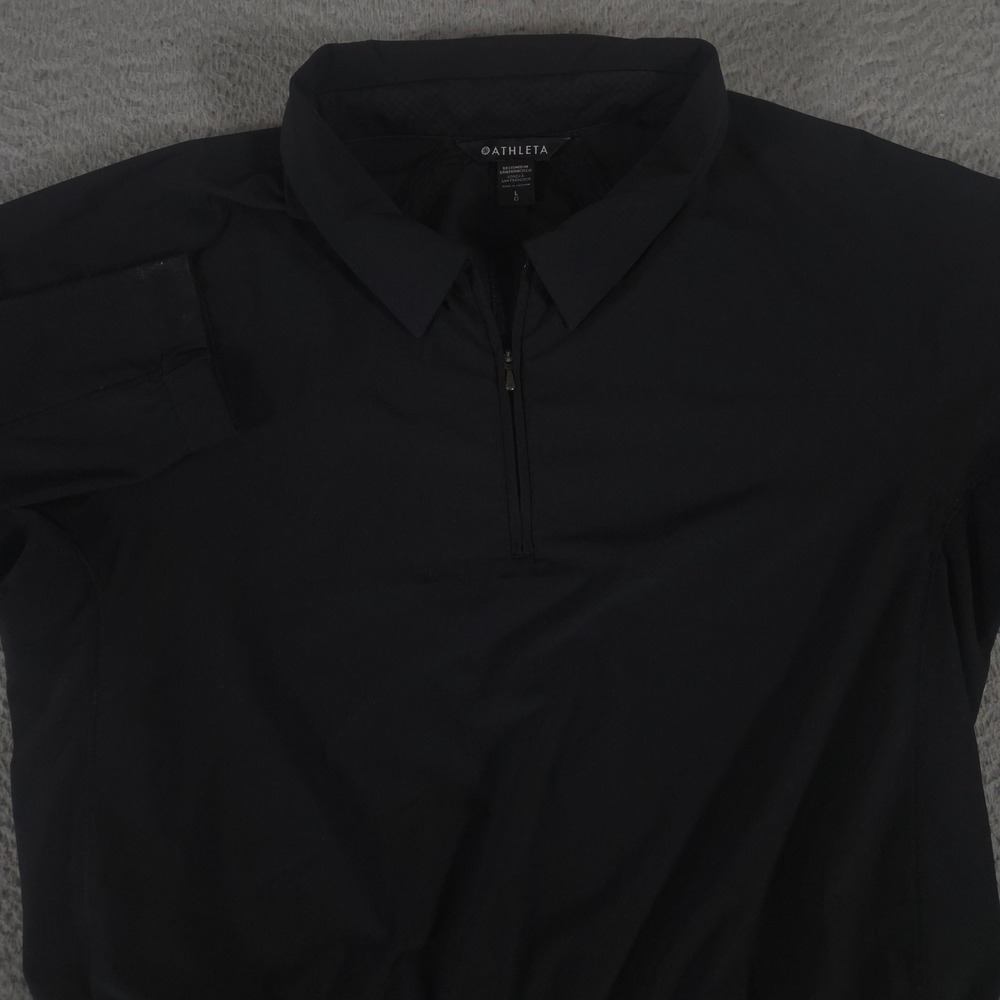 Athleta Top Womens Large Black Advantage Polo Long Sleeve Elastic Hem 1/4 Zip